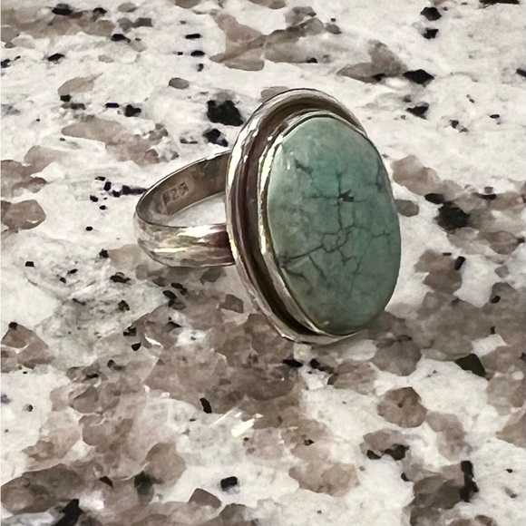 Turquoise Sterling Silver Oval Ring Size 8 - Picture 1 of 11